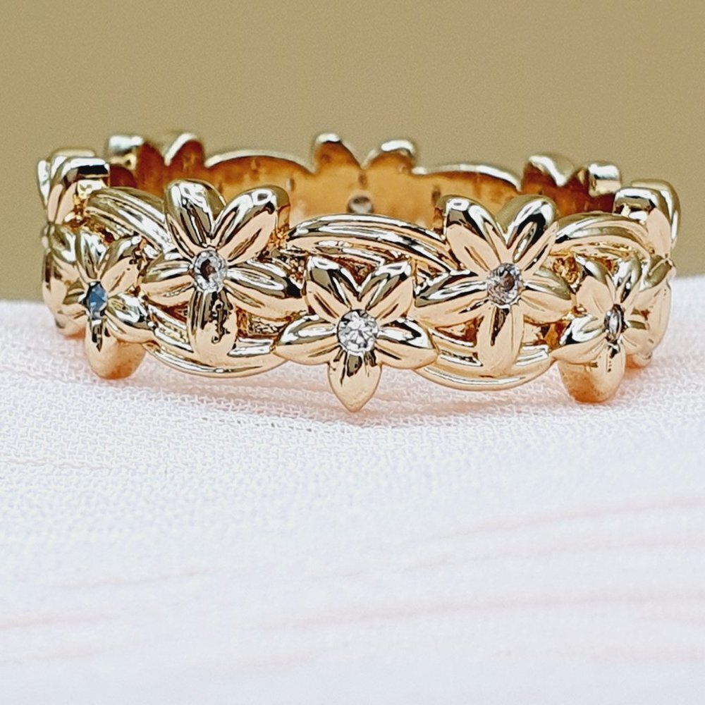 Dainy Flower Carved Pure Tiny Zircon Eternity Rings for Women, INDN8419